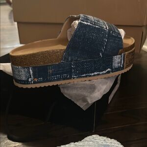Denim Platform Slide Sandals